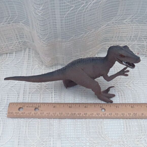 Boley Brown Dinosaur Velociraptor Figurine Open Mouth, Red Eyes Toy Collectible - Picture 3 of 5